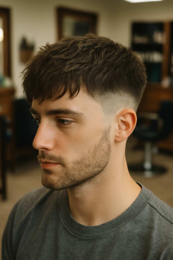 Low Taper Fade with Textured Fringe 1 Classic Low Taper Fade with Messy Textured Fringe