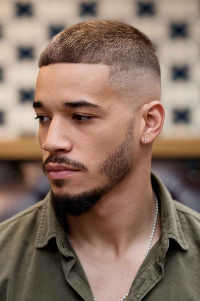 Low Taper Fade for Black Men 10 Fade with Beard and Mustache Combo