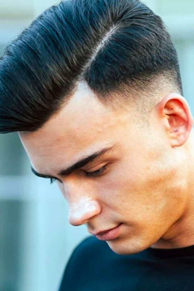 Low Taper Fade for Straight Hair 32 Hard Part with Low Taper Fade