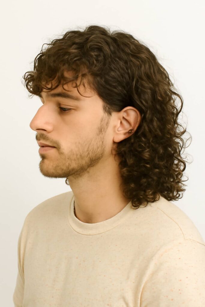 Long Curly Hair with Low Fade