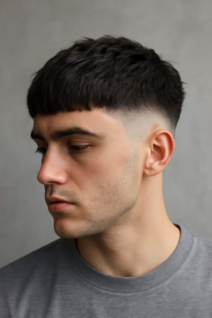 Low Taper Fade with Textured Fringe 13 Low Taper Fade with Disconnected Textured Fringe