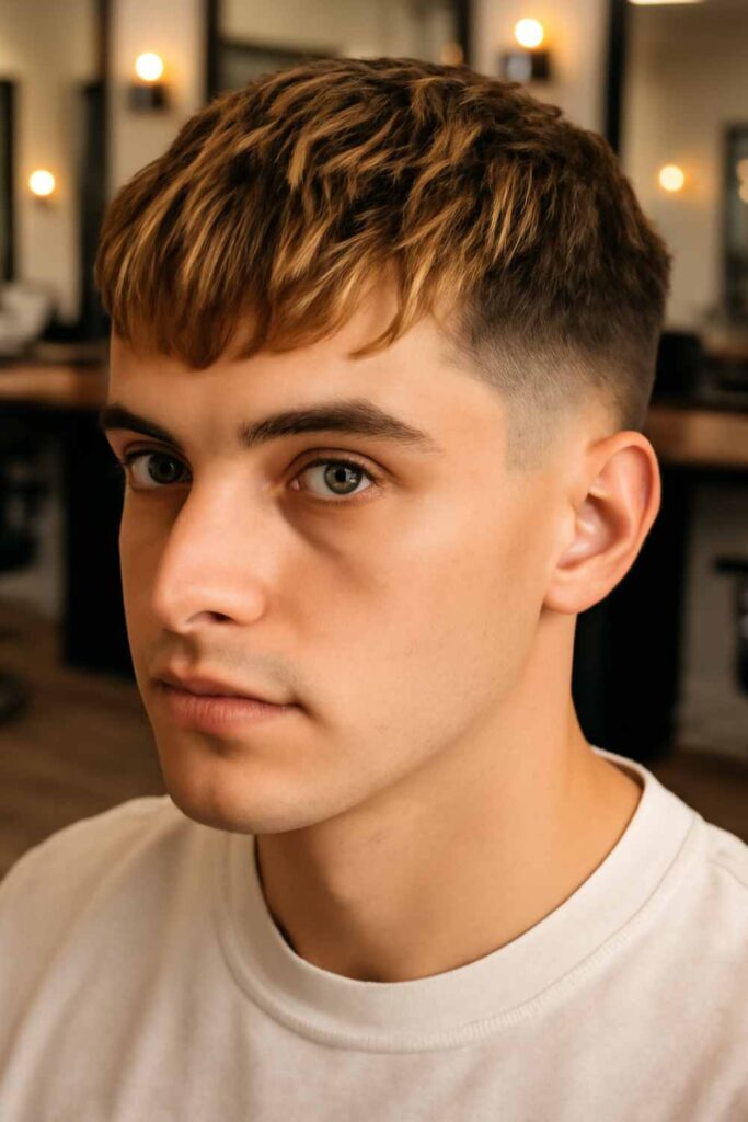 Low Taper Fade with Textured Fringe 14 Low Taper Fade with Highlighted Textured Fringe