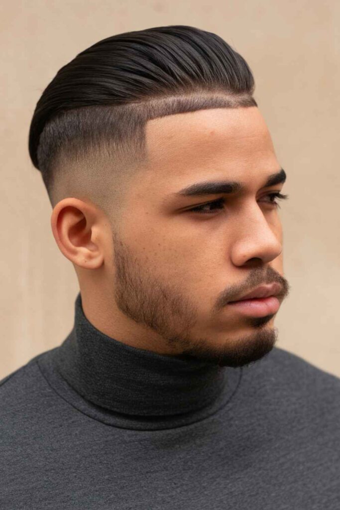 Low Taper Fade for Black Men 19 Low Taper Fade with Slicked-Back Style