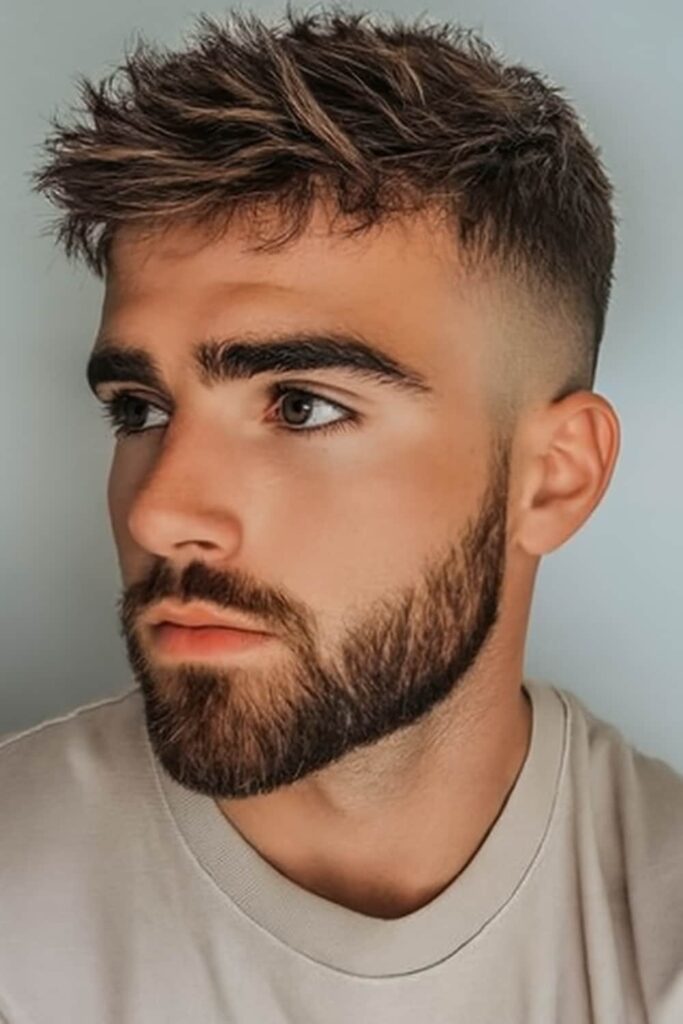 Textured Crop with Low Fade and Groomed Beard