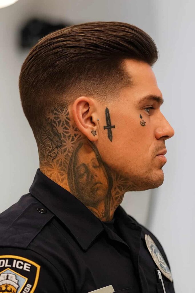 Thick Textured Brush Back with Low Bald Fade