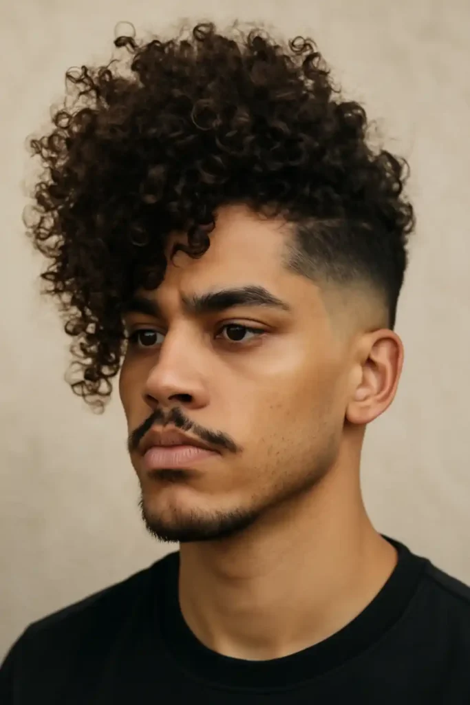 Asymmetrical Curly Blowout Fade