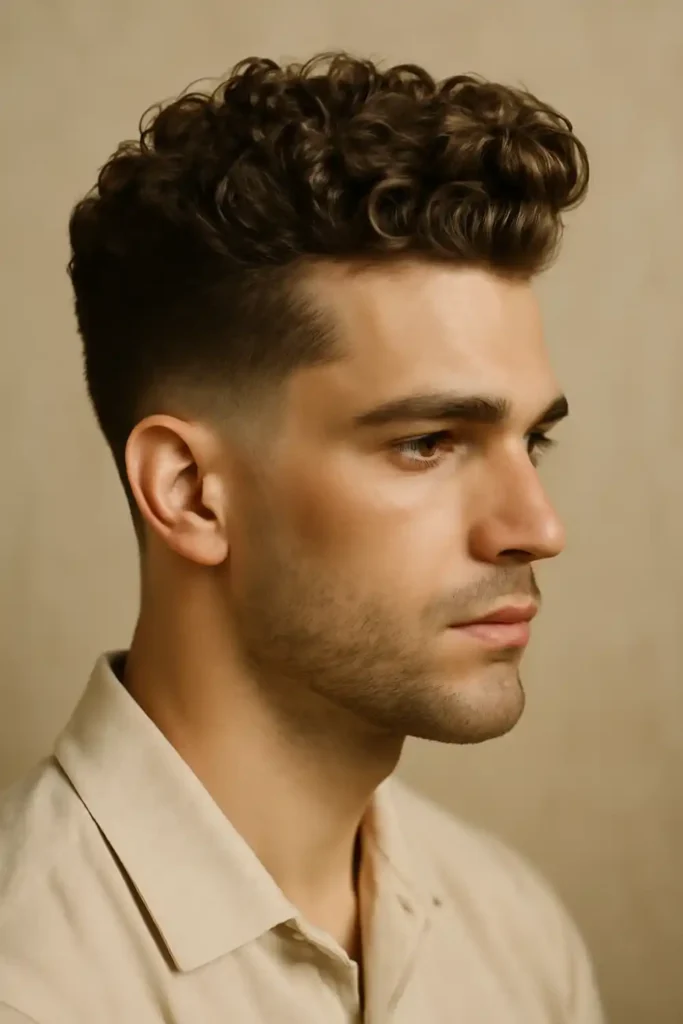 Blowout Low Fade with Curly Pompadour