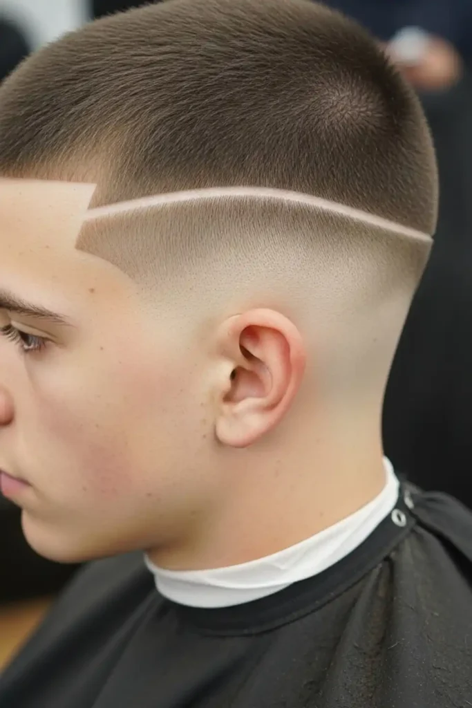 Buzz Cut Low Fade with Minimalist Line