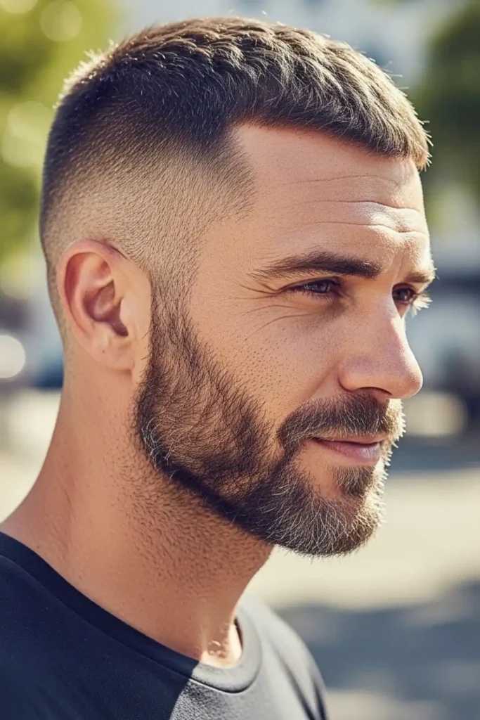 Buzz Cut Low Fade with Scruffy Beard