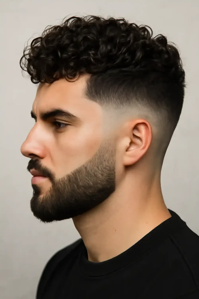 Curly Blowout with Beard Fade