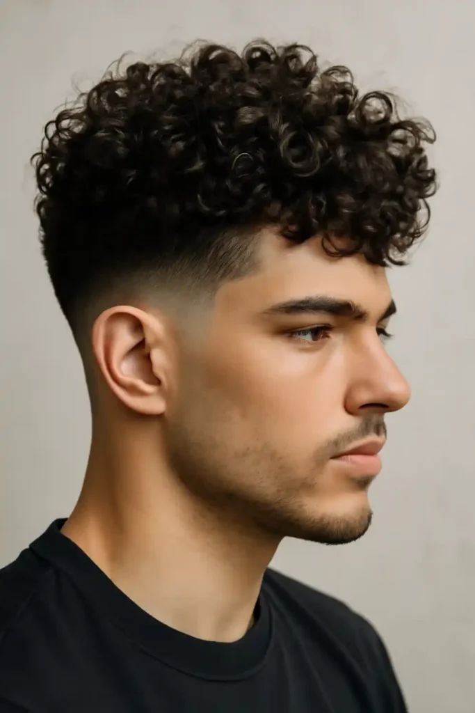 Curly Blowout with Temple Fade