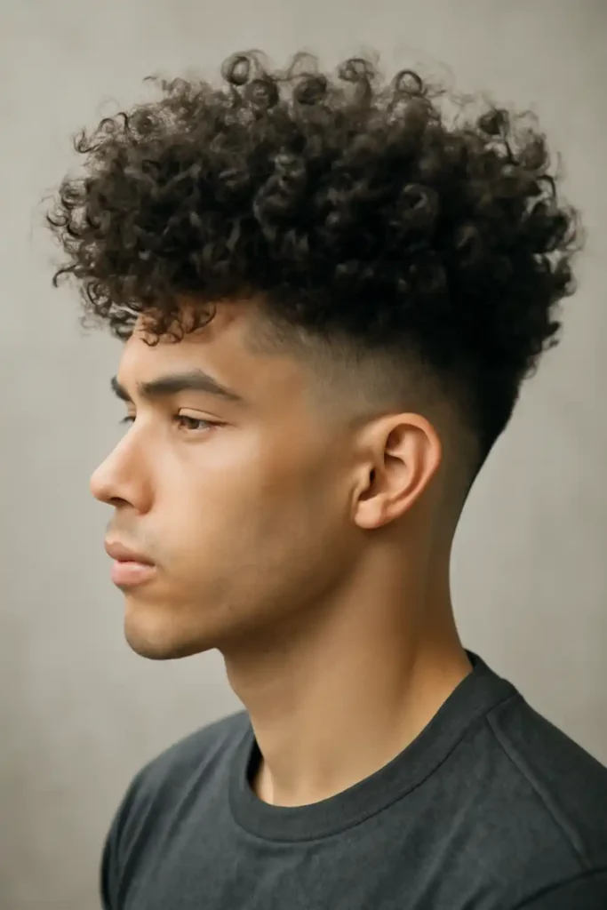 Curly High Blowout with Low Fade