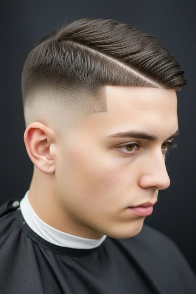Low Fade Buzz Cut with Hard Part