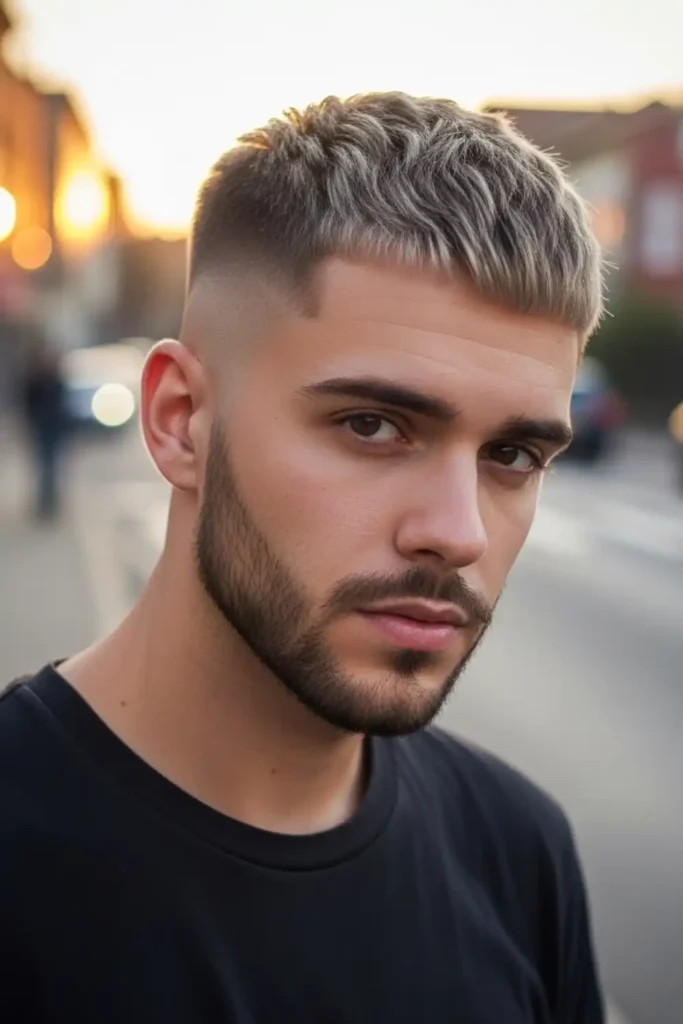 Low Fade Buzz Cut with Highlighted Top