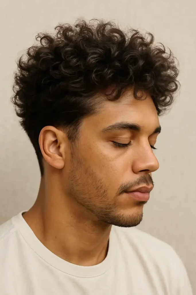 Natural Curly Blowout with Low Fade