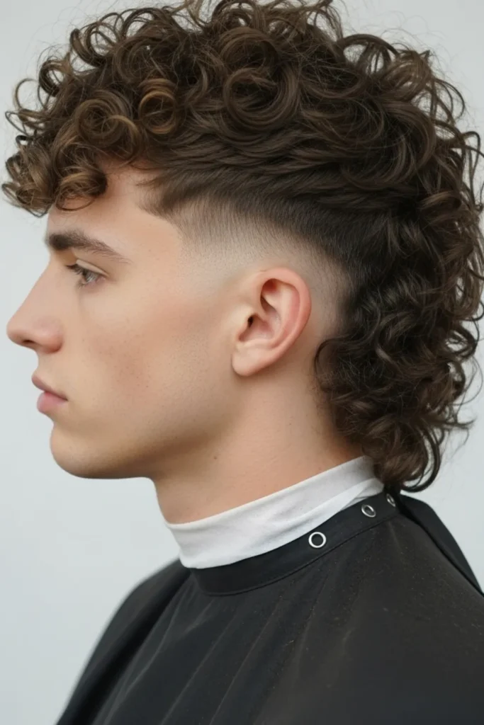 Curly Low Taper Fade Mullet
