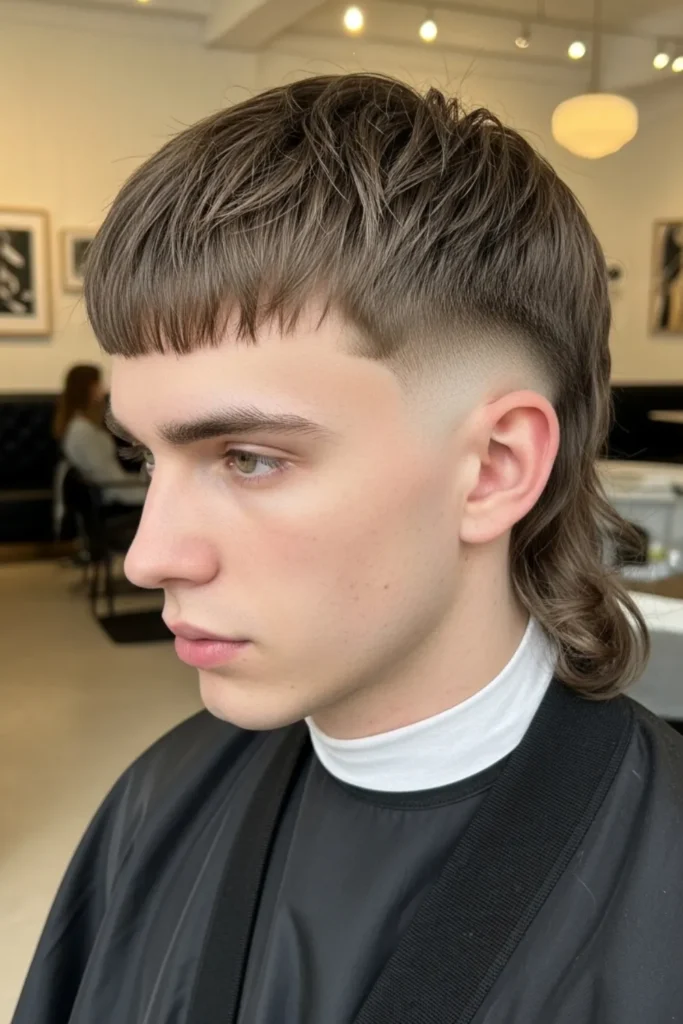 Faded Low Taper Mullet with Fringe