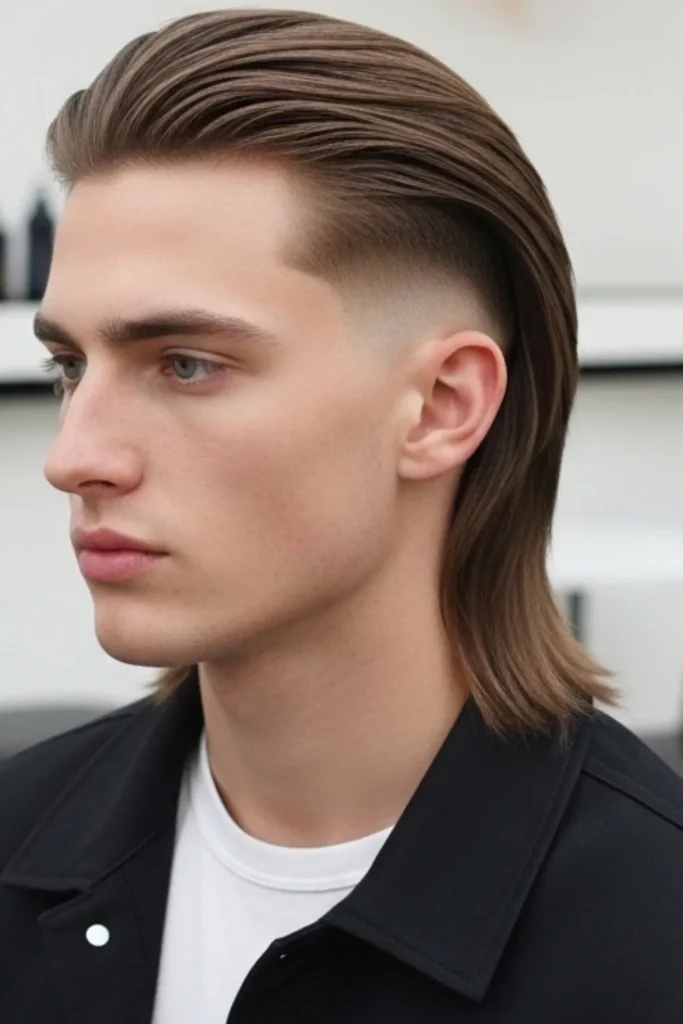 Straight Hair Low Taper Fade Mullet