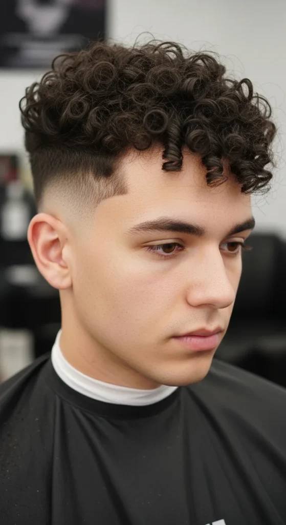Curls on Top with Low Bald Fade