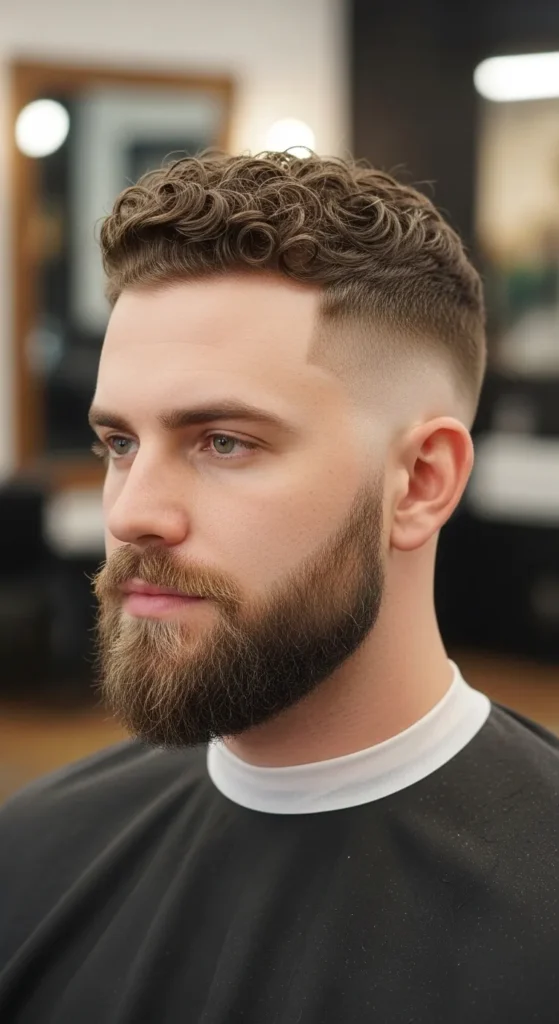 Curly Beard with Low Bald Fade