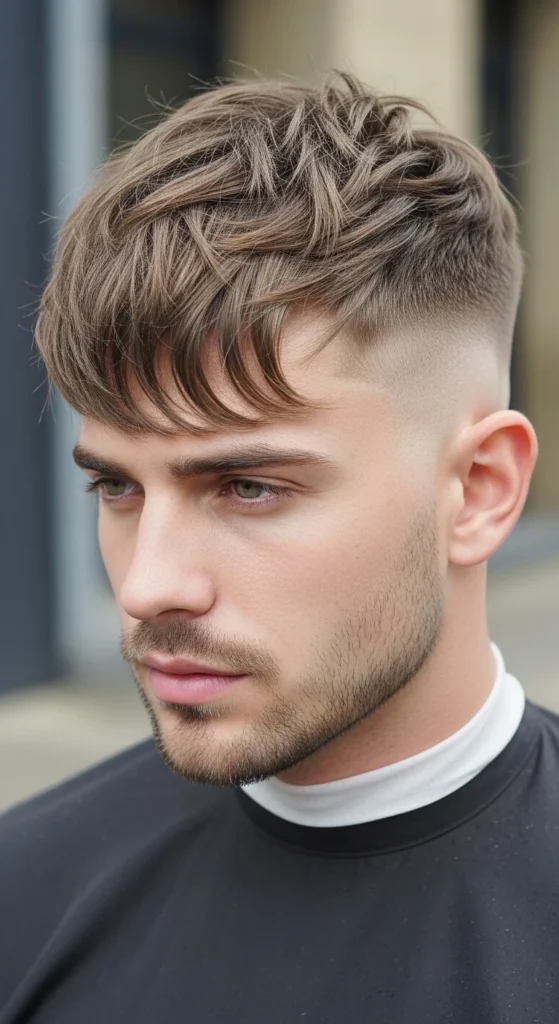Low Bald Fade with Long Fringe and Texture
