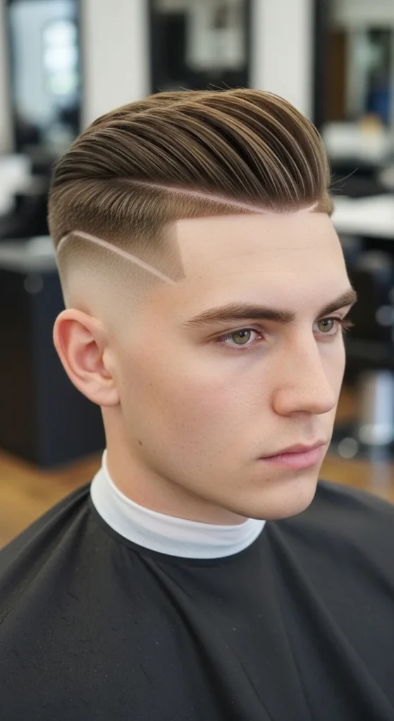 Mid-Low Bald Fade with Hard Part